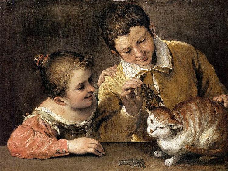 Annibale Carracci Two Children Teasing a Cat France oil painting art